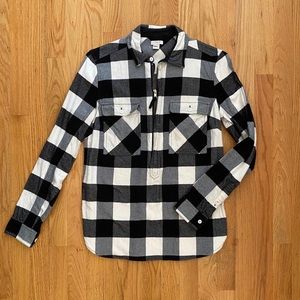 J. Crew 1/4Zip Black & White Buffalo Plaid Flannel